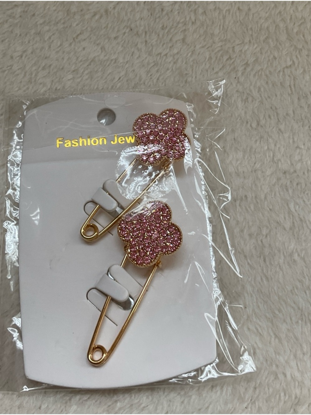 Fashion Jewelry Pink Crystal Clover Brooch Pin